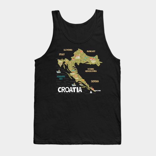 Croatia illustrated map Tank Top by JunkyDotCom